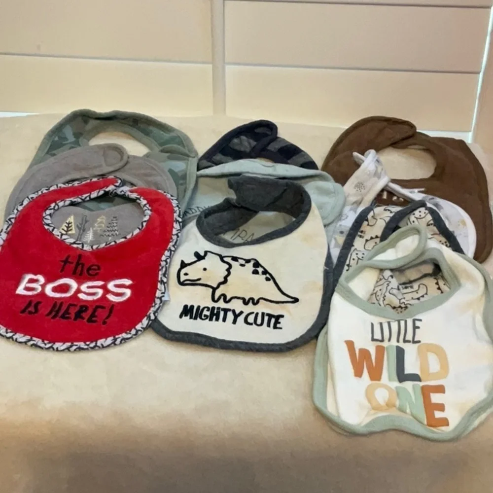 Mighty Cute Baby Bibs Set - Red, Gray, Brown